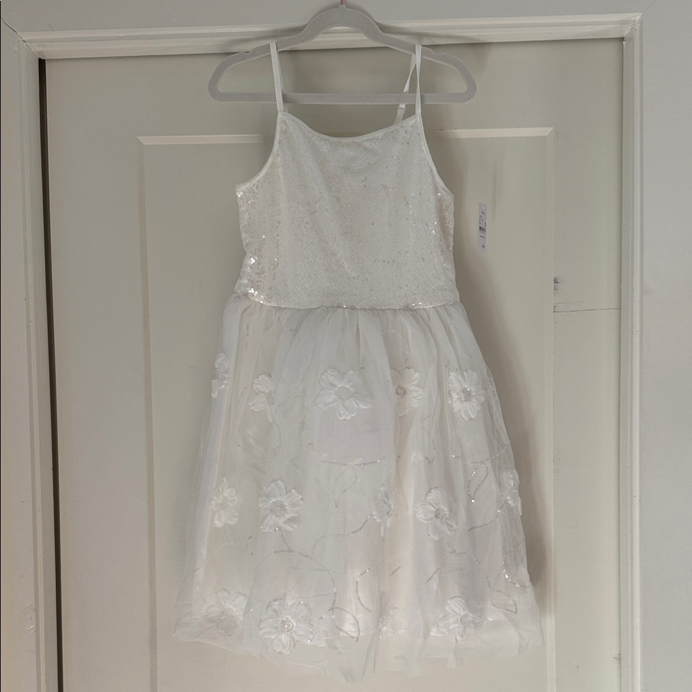 Zhenzi White Sequin Floral Kids Dress